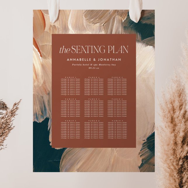 Terracotta painterly wedding 9 table seating chart foam board (Creator Uploaded)