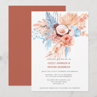 Terracotta & Pale Blue Tropical Beach Wedding | Invitation