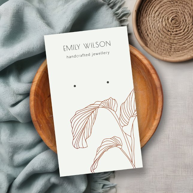 Terracotta Palm Leafy Sketch Earring Display Business Card (Creator Uploaded)