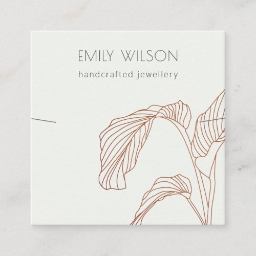 Terracotta Palm Leaves Sketch Necklace Display Square Business Card