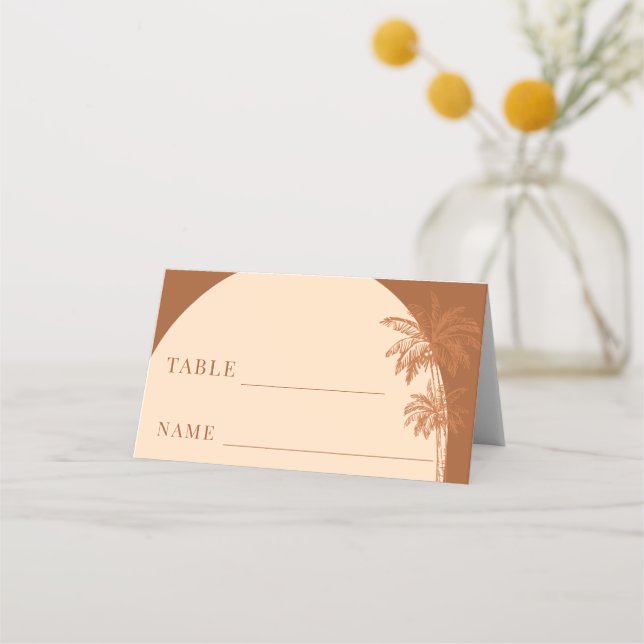 Terracotta Palm Tree Boho Beach Wedding Table Place Card (Front)