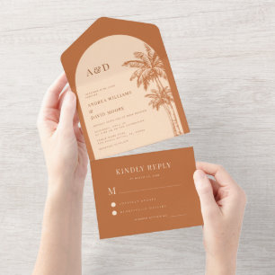 Terracotta Palm Tree Tropical Beach Boho Wedding All In One Invitation