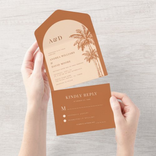 Terracotta Palm Tree Tropical Beach Boho Wedding  All In One Invitation