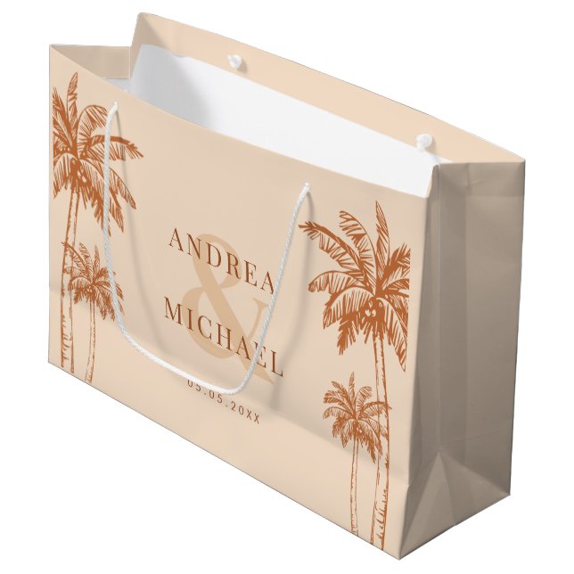 Terracotta Palm Trees & Ampersand Beach Wedding Large Gift Bag (Front Angled)