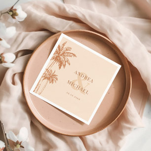 Terracotta Palm Trees & Ampersand Beach Wedding Napkins