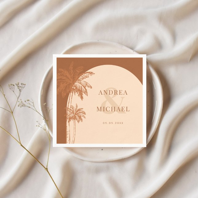 Terracotta Palm Trees & Ampersand Beach Wedding Napkins (Creator Uploaded)