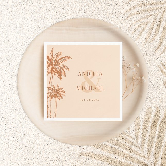 Terracotta Palm Trees & Ampersand Beach Wedding Napkins (Creator Uploaded)