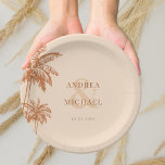 Terracotta Palm Trees &amp; Ampersand Beach Wedding Paper Plates