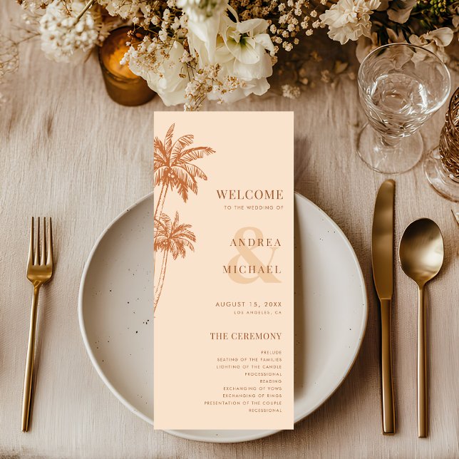 Terracotta Palm Trees & Ampersand Beach Wedding Program (Creator Uploaded)