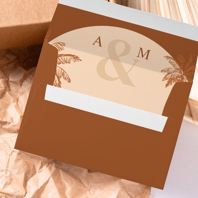 Terracotta Palm Trees & Ampersand Monogram Wedding Envelope (Creator Uploaded)