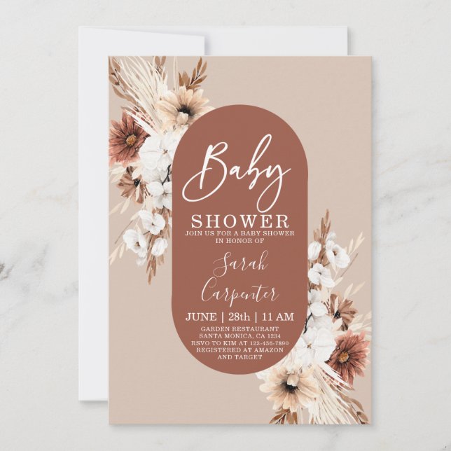 Terracotta Pampas Baby Shower Invitation (Front)