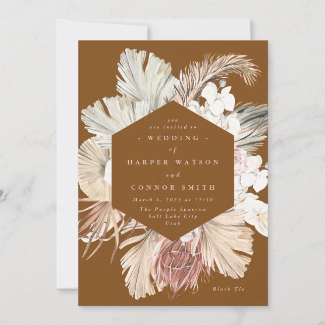 Terracotta Pampas Dried Grass Floral Jungle Invitation (Front)
