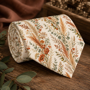 Terracotta Pampas Eucalyptus Wedding Neck Tie
