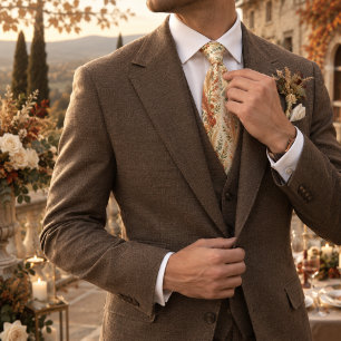 Terracotta Pampas Eucalyptus Wedding Neck Tie