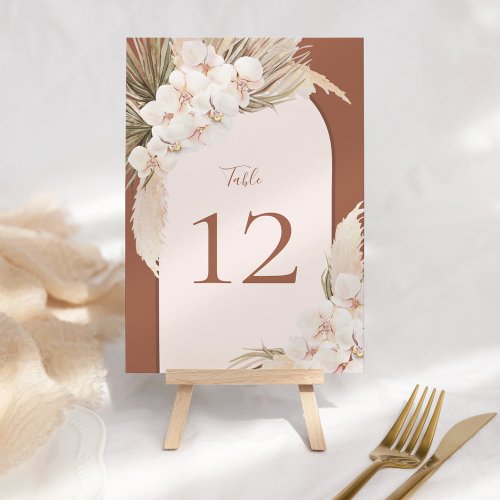 Terracotta Pampas Floral Fall Wedding Table Number