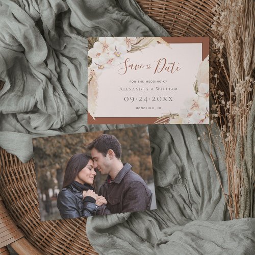 Terracotta Pampas Floral Photo Fall Wedding  Save The Date