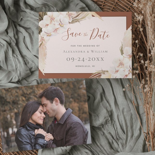 Terracotta Pampas Floral Photo Fall Wedding  Save The Date (Creator Uploaded)