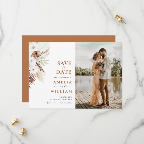terracotta pampas floral wedding Save the Date