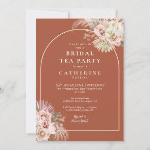 Terracotta Pampas Grass Arch Bridal Tea Party Invitation