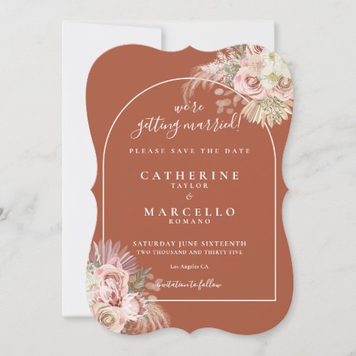 Terracotta Pampas Grass Boho Arch Wedding  Save The Date