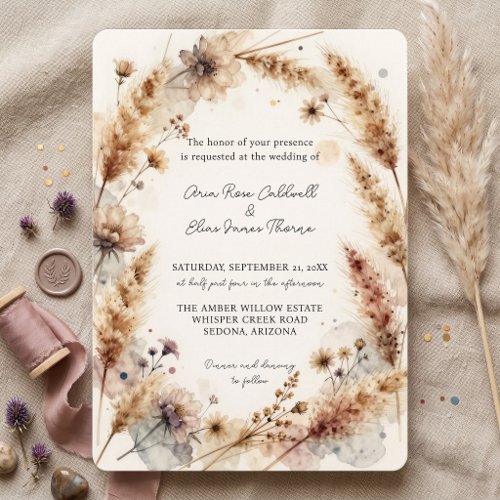 Terracotta Pampas Grass Boho Desert Wedding Invitation