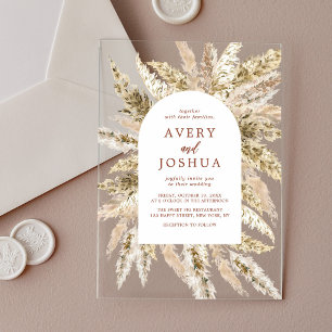 Terracotta Pampas Grass Boho Fall Wedding  Acrylic Invitations