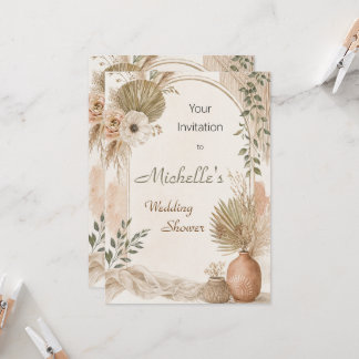 Terracotta Pampas Grass Boho Floral Invitation
