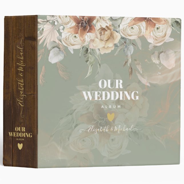 Terracotta Pampas Grass BOHO Wedding 3 Ring Binder (Front/Spine)