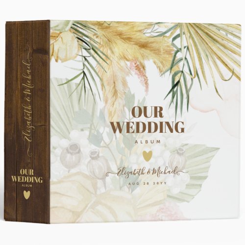 Terracotta Pampas Grass BOHO Wedding Album Planner 3 Ring Binder