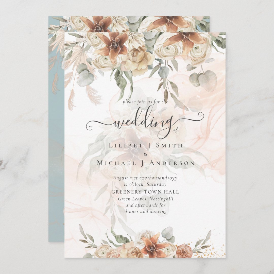 Terracotta Pampas Grass BOHO Wedding Invitation | Zazzle