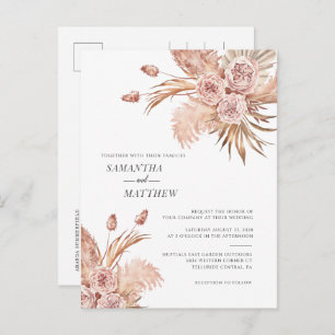 Terracotta Pampas Grass Botanical Wedding Invitation Postcard