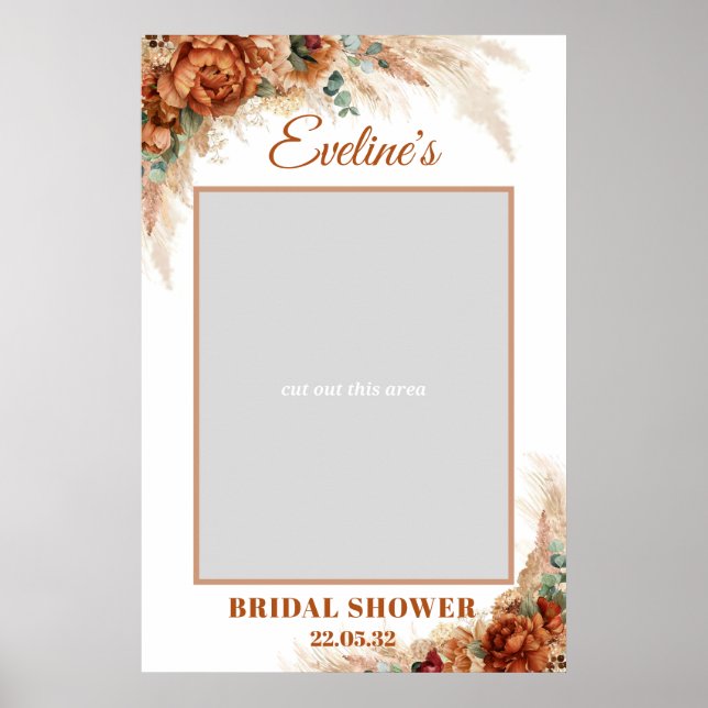 Terracotta pampas grass bridal shower photo prop poster (Front)