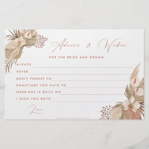 Terracotta Pampas Grass bride andgroom advice card