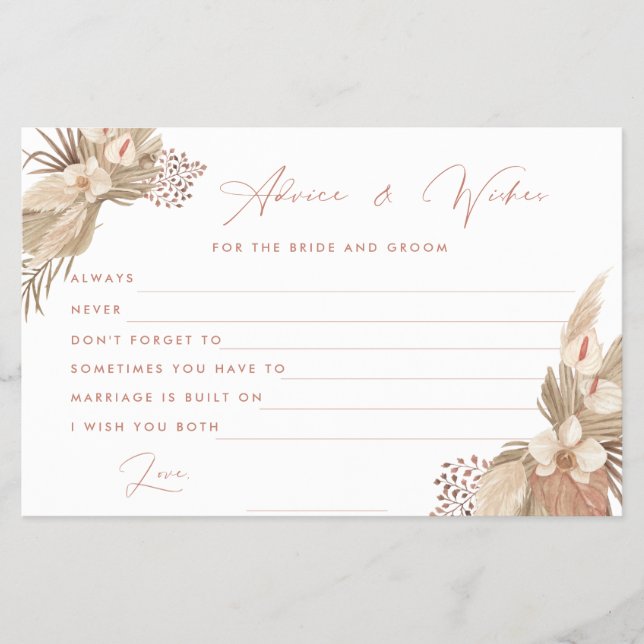 Terracotta Pampas Grass bride andgroom advice card Flyer (Front)