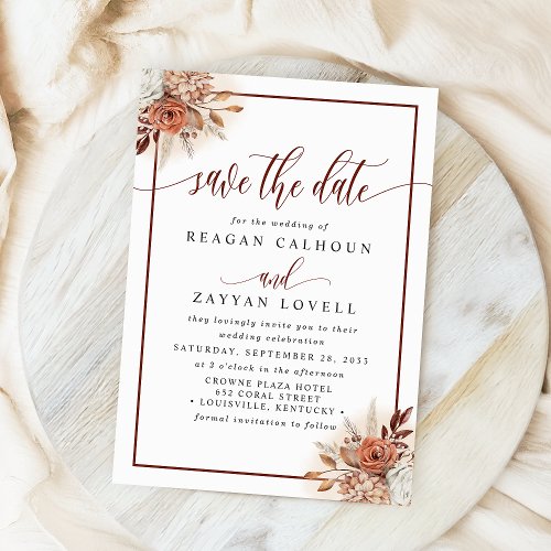 Terracotta Pampas Grass Floral Save The Date Card