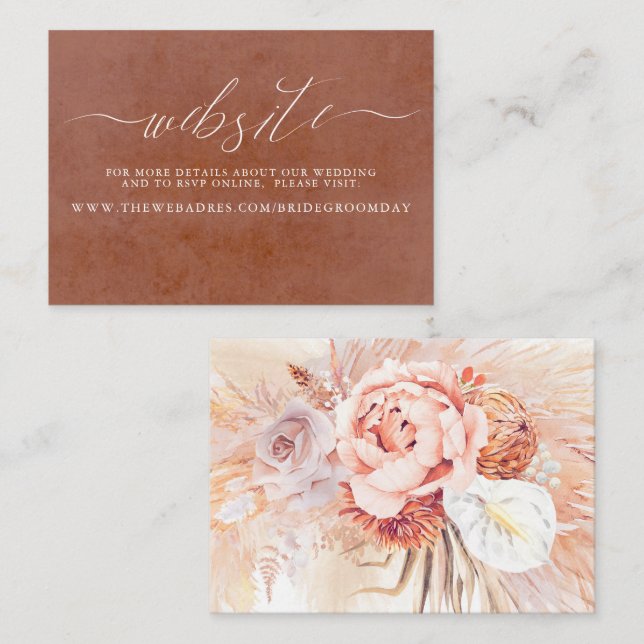 Terracotta Pampas Grass Floral Wedding Website Business Card (Front/Back)