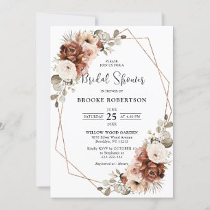 Terracotta Pampas Grass Geometric Bridal Shower Invitation