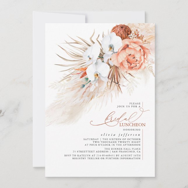 Terracotta Pampas Grass Luncheon Bridal Shower Invitation (Front)
