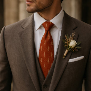 Terracotta Pampas Grass Luxury Wedding Neck Tie