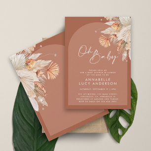 Terracotta pampas grass modern baby shower invitation