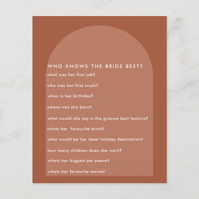 Terracotta pampas grass modern bridal shower game (Back)