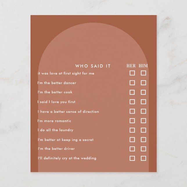 Terracotta pampas grass modern bridal shower game (Back)