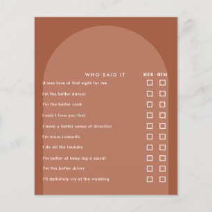 Terracotta pampas grass modern bridal shower game