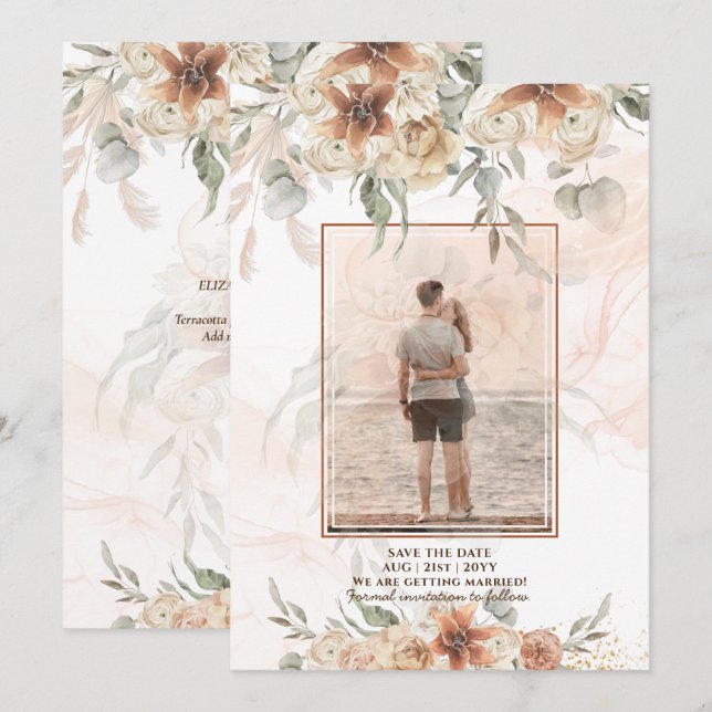 Terracotta Pampas Grass PHOTO Wedding Save Dates S Save The Date (Front/Back)