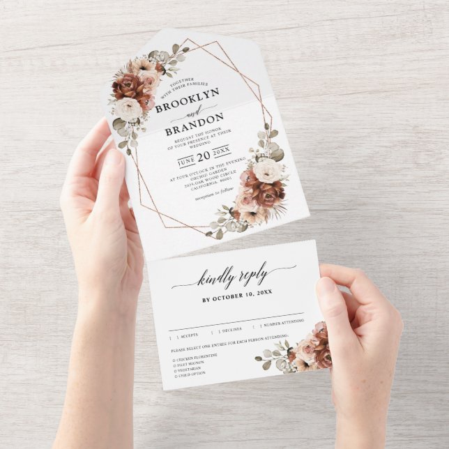 Terracotta Pampas Grass Rustic Geometric Wedding All In One Invitation (Tearaway)