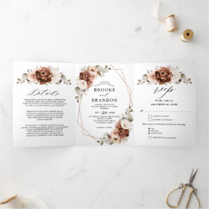 Terracotta Pampas Grass Rustic Geometric Wedding Tri-Fold Program