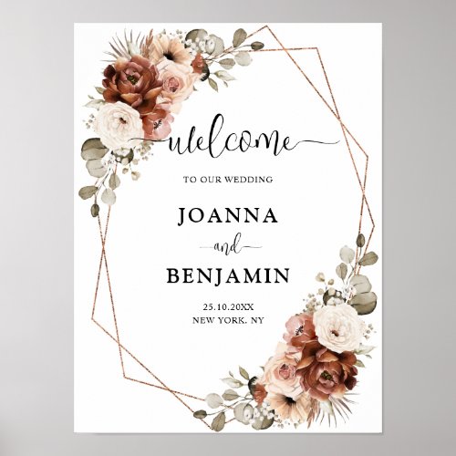 Terracotta Pampas Grass Rustic Geometric Welcome   Poster