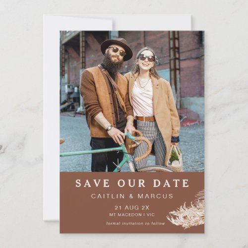 Terracotta Pampas Grass Save The Date Card