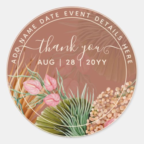 Terracotta Pampas Grass Thank You Favor Classic Ro Classic Round Sticker