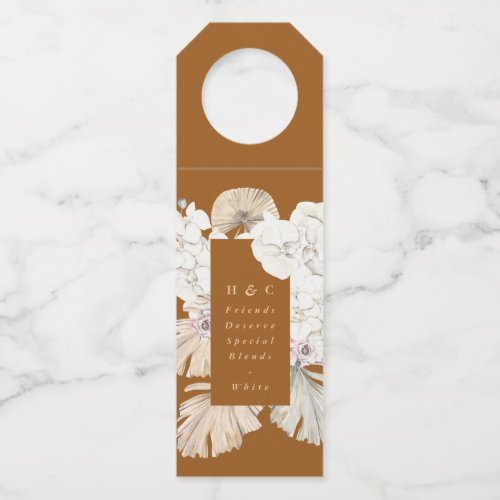 Terracotta Pampas Grass Tropical Floral Wedding Bottle Hanger Tag